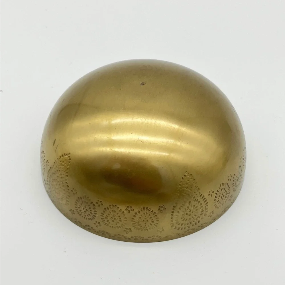 Vintage Decorative Brass Bowl 5in Teal Enamel Interior Textured Floral Gold